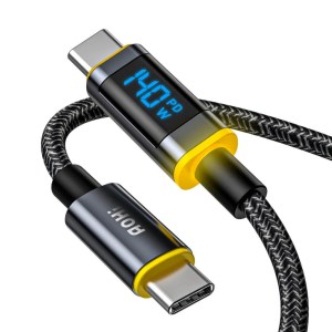AOHI Magline+ 140W Nylon USB C to USB C LED Digital Display Cable 1.2m/4ft New