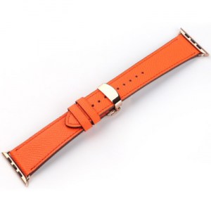Mobest Epsom Series Calf Leather with Butterfly Clasp Apple Watch Band 42mm-Orange