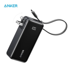 Anker Power Bank 30W 10K, Fusion, Built-In Cable – Black