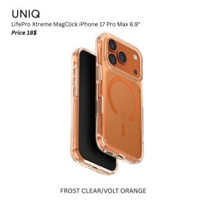 Uniq Hybrid LifePro Xtreme MagClick iPhone 17 Pro Max 6.9″ – Frost Clear/Volt Orange