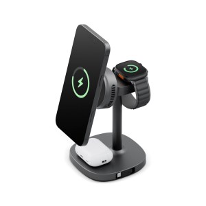 ENERGEA MagArctic Stand 4-in-1 THERMO Cool Qi2 Wireless Charging Stand with Retractable Cable – Gunmetal