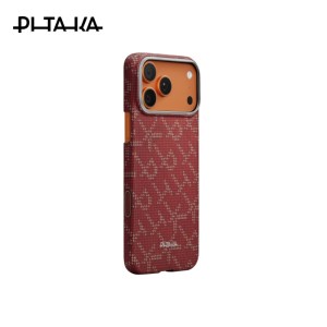 Pitaka Ultra-Slim Case iPhone 17 Pro Max 6.9″ – Monogram-Gold/Red