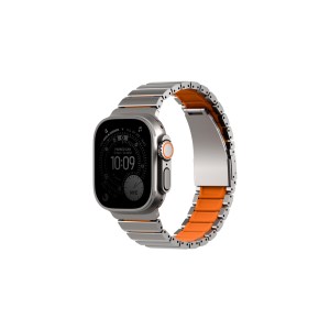 UNIQ STROVA Flex Self-Adjustable Steel Link Apple Watch Band 44/45/46/49mm – Titanium Silver/Volt Orange