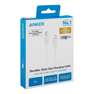 Anker 322 USB-C to USB-C Braided Cable 3ft/0.9m Eng – White