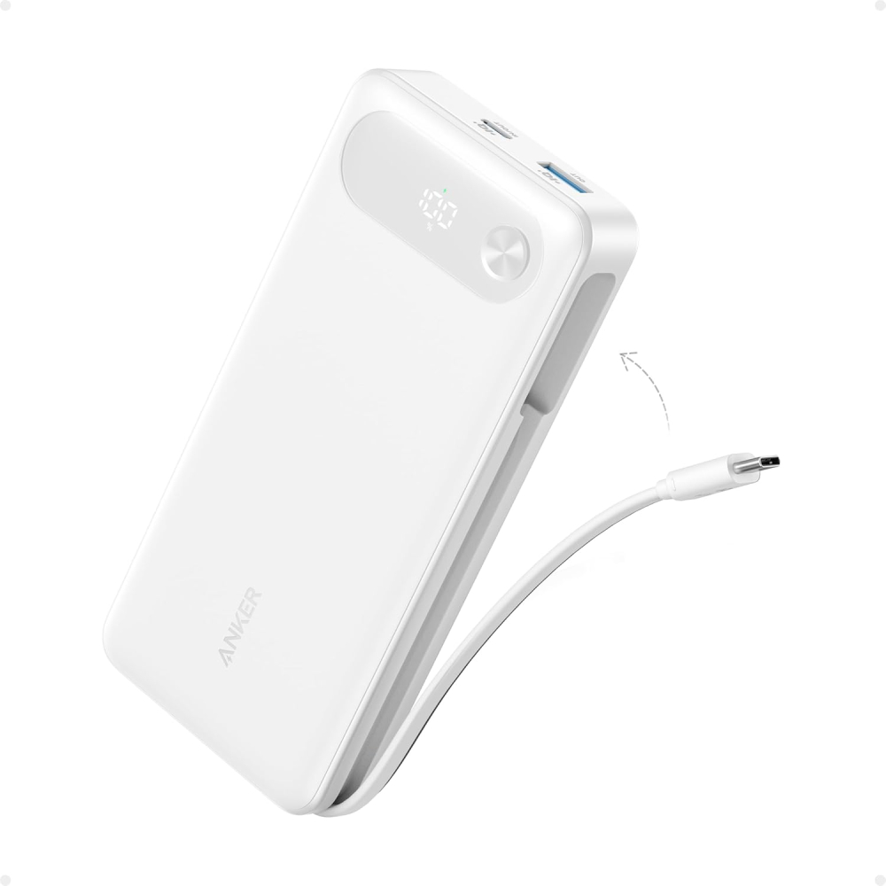 Anker Power Bank 20K 87W Max Build-In USB-C Cable - White
